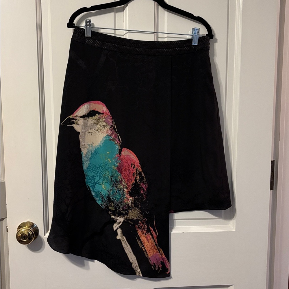 Artsy Anthropologie Leifsdottir Asymmetrical Black Skirt with Cordiva Bird